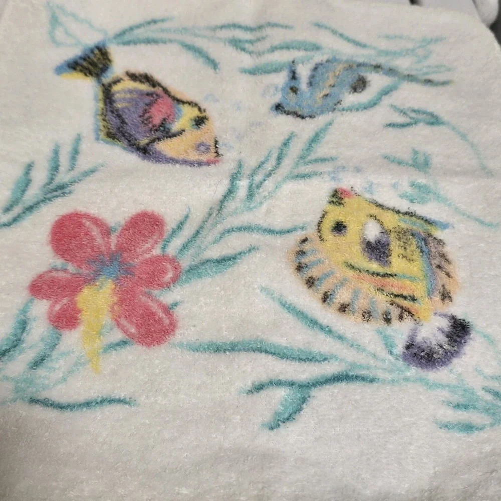 Vintage Dundee USA Tropical Fish Terrycloth Towel Set 2-Piece 1980s-90s
